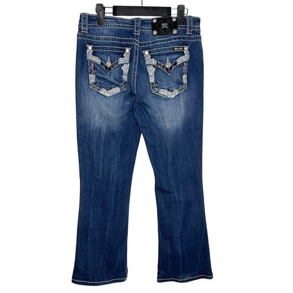 Miss Me Vintage Jeans Relaxed Boot XP7547B Rhinestone Silver Embellished Pocket - Picture 1 of 10